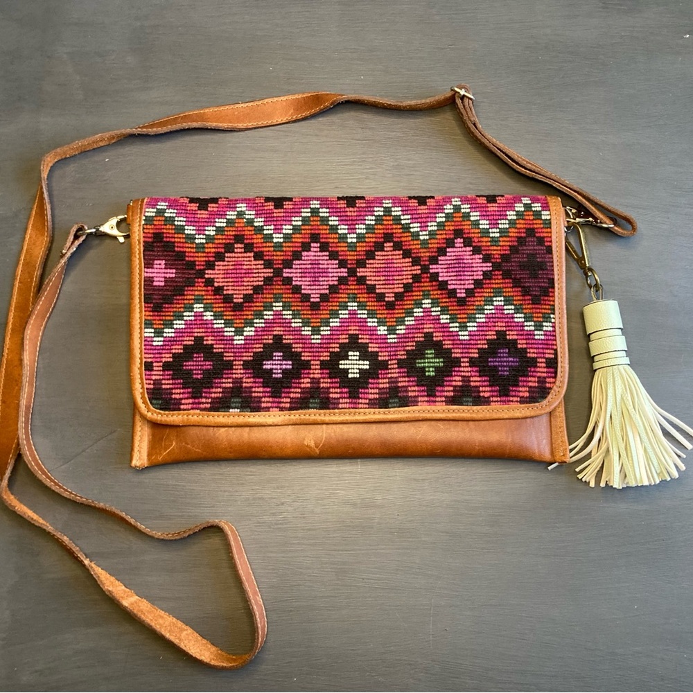 Bohemian Pink and Brown Crossbody Bag